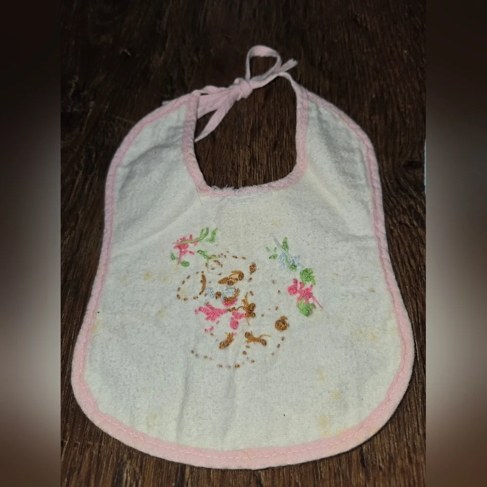 Vintage Floral Embroidered Baby Bib Set Of 2.